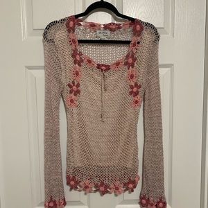 Vintage floral crocheted, longsleeve shirt